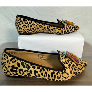Hush Puppies Sadie Tassel Slip On Shoes Women's Leopard Calf Hair Loafers Sz 6.5